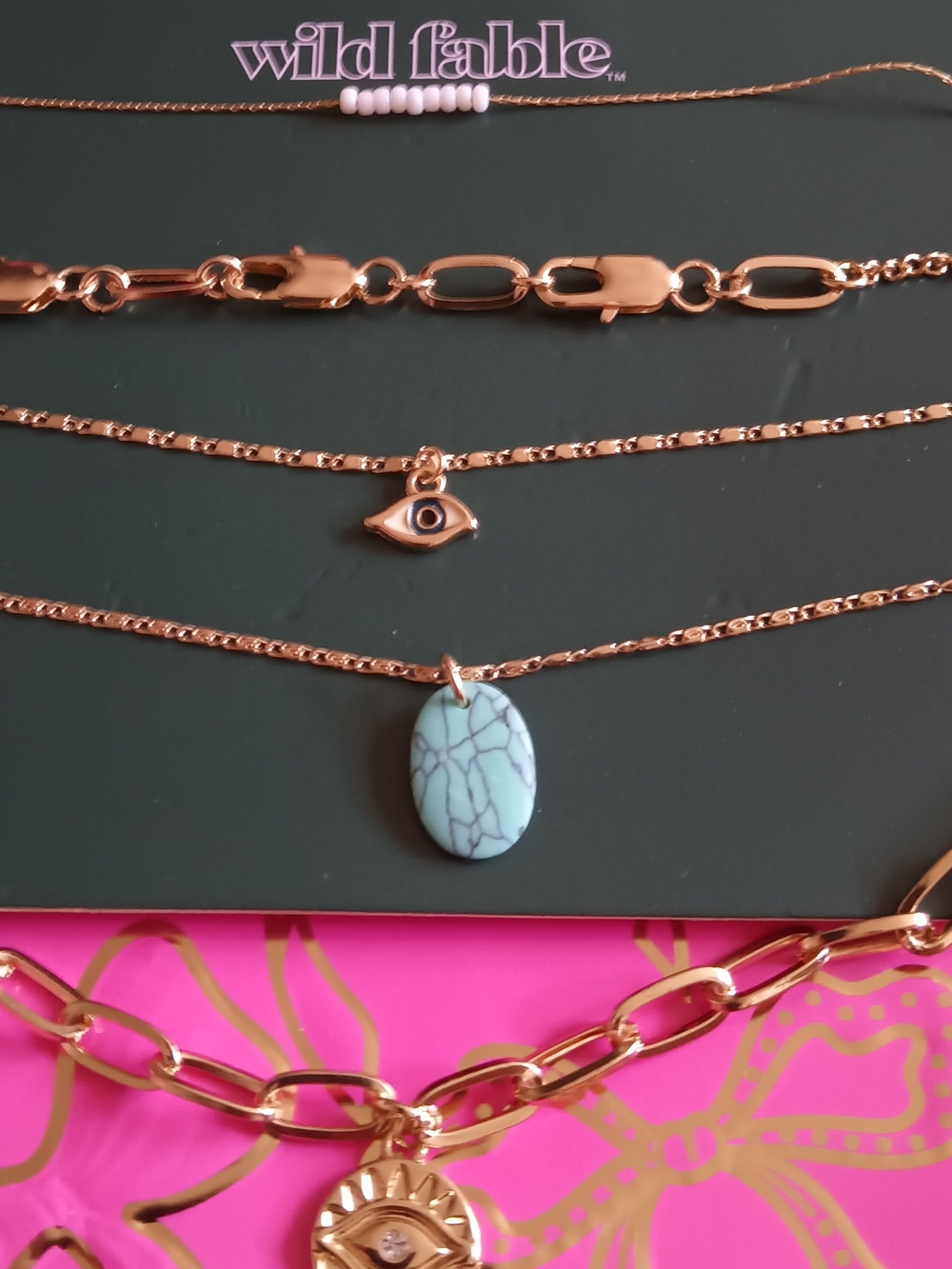 WILD FABLE FIVE DELICATE GOLD TONE NECKLACE SET